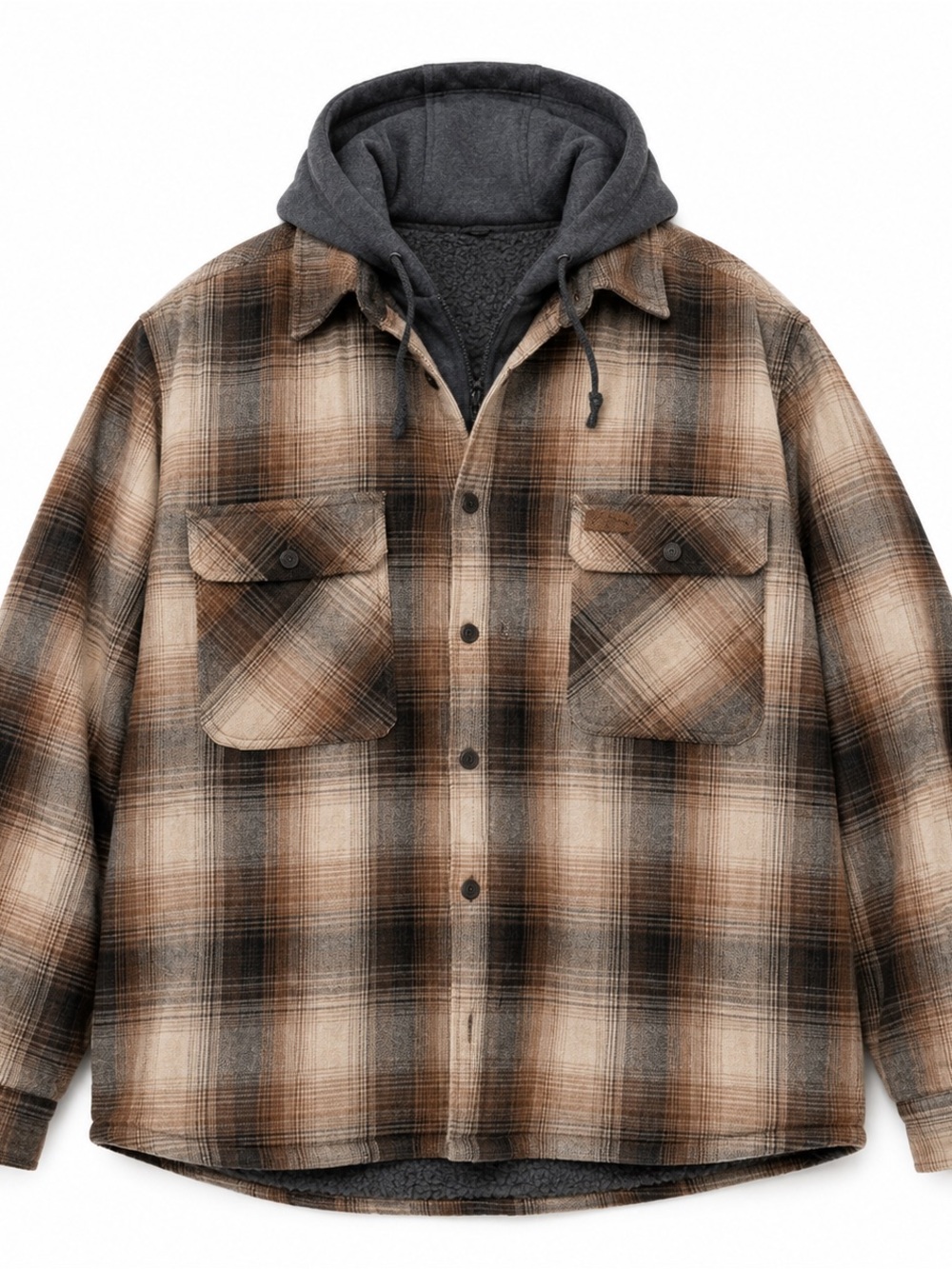 Mountain Ridge Men’s XXL Sherpa Lined Plaid Hooded Shirt Jacket - Picture 2 of 7